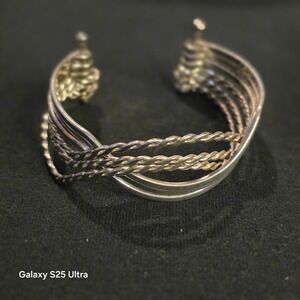 Vintage Sterling Silver 925 Multi Strand Crossover Cable Twist Cuff Bracelet 26g